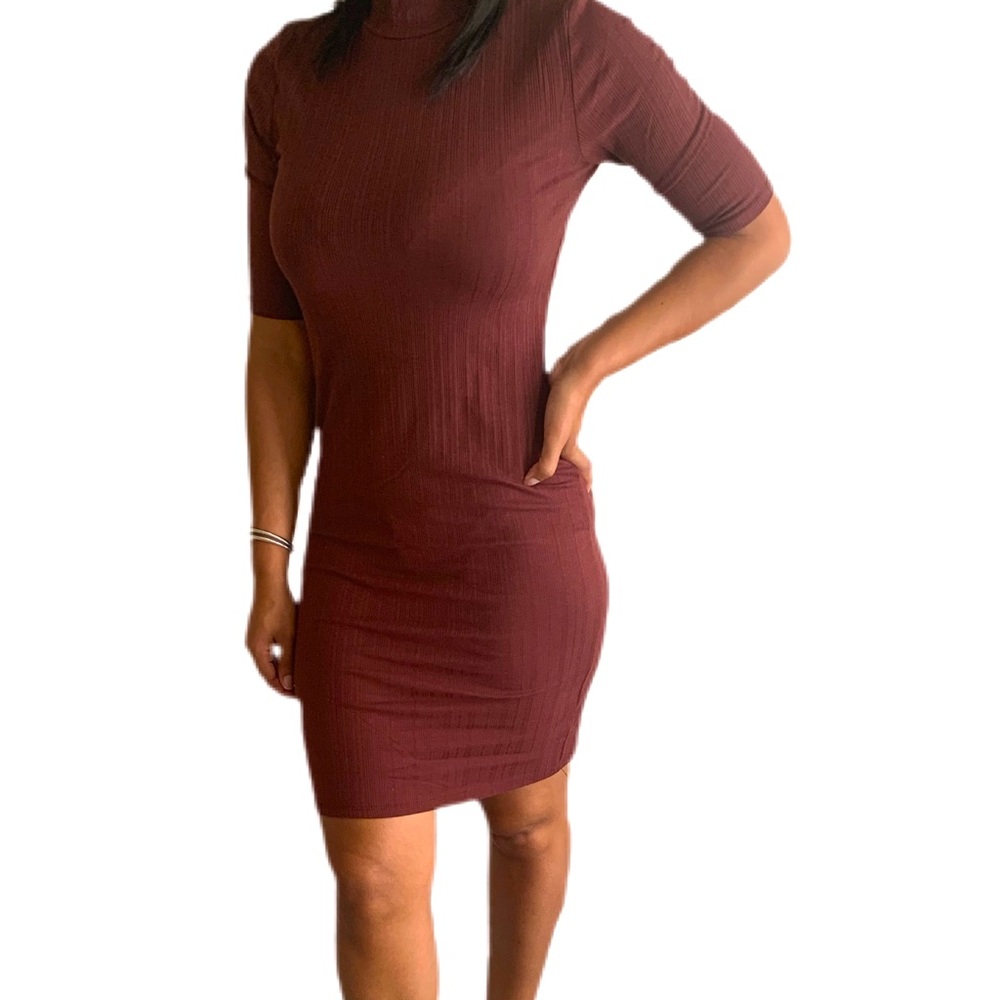 Rust Mock Neck Midi Dress